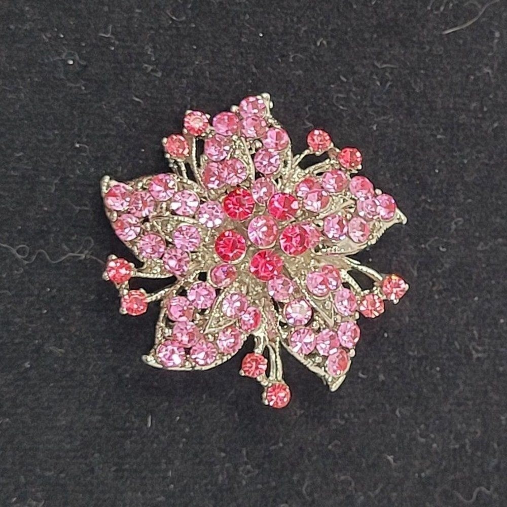 Vintage Floral Flower Brooch Pin Pendant Pink‎ Purple Rhinestone Silver Tone